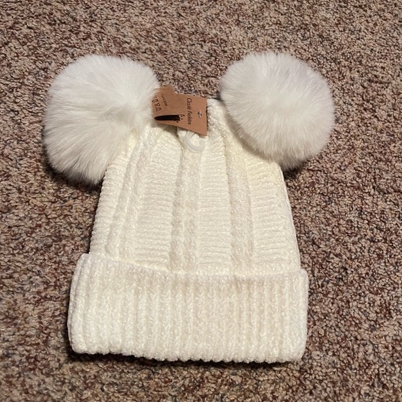 Other - Girls White Knit Hat with Pom Poms